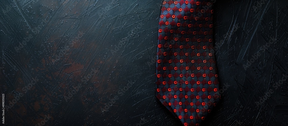 Poster top down view of a men s tie on a black background symbolizing the concept of father s day with copy