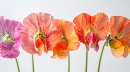 Fototapeta premium A white background hosts a vibrant arrangement of multicolored flowers in a glass vase No visible wall in the backdrop