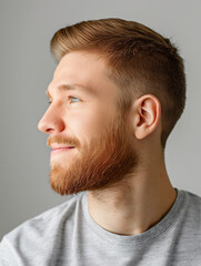 Obraz premium a natural casual man looking happy face of a smiling profile picture with light background