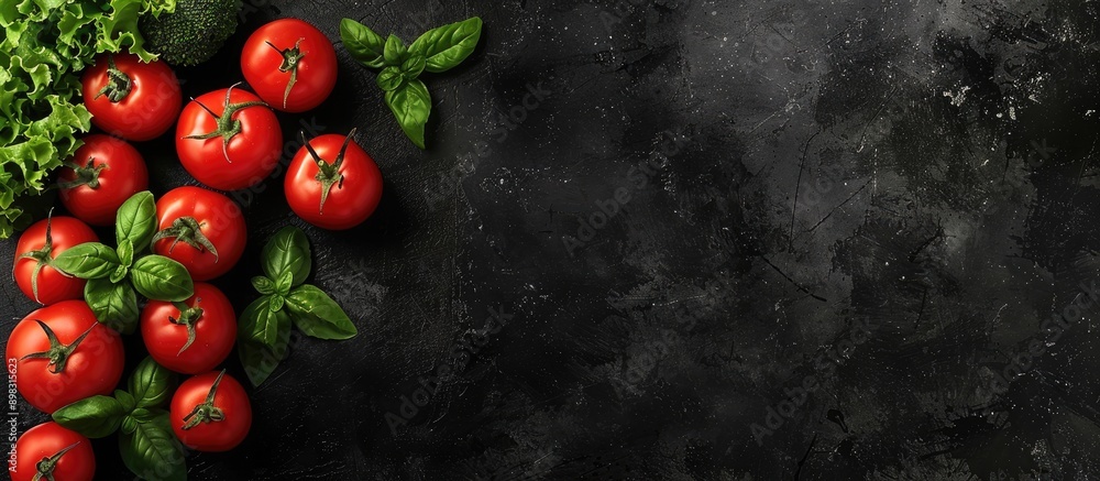 Poster dark background showcasing vegetables with ample copy space for a healthy meal menu pricing details 