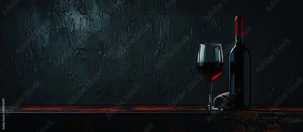 Aufkleber a dark background sets the stage for a glass and bottle of red wine with room for copy space image