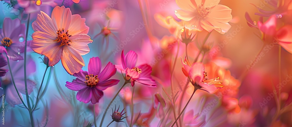 Poster color filtered flowers creating an abstract floral backdrop with copy space image