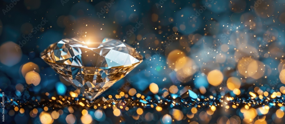 Poster close up of a stunning diamond on a sparkling background with copy space image available