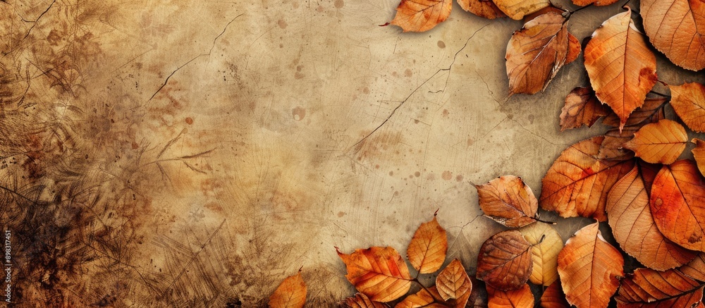 Poster Autumn leaves in an old fashioned style with space for text or graphics. Creative banner. Copyspace image