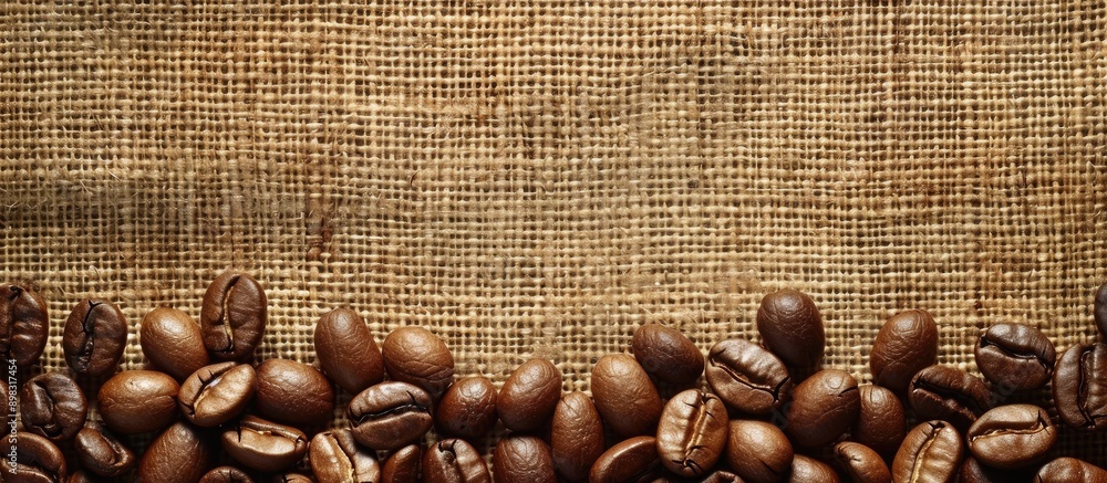 Poster A burlap background featuring coffee beans with a clear space for text or image. Creative banner. Copyspace image