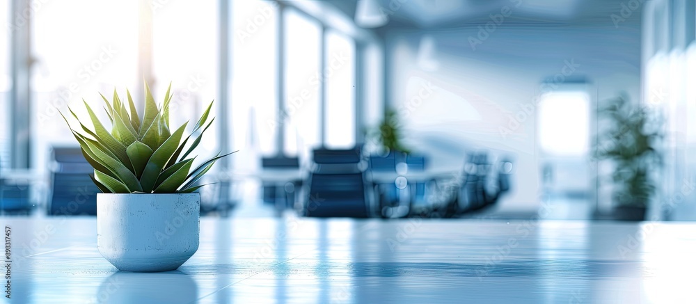 Aufkleber Blurry office background with a table top copy space image