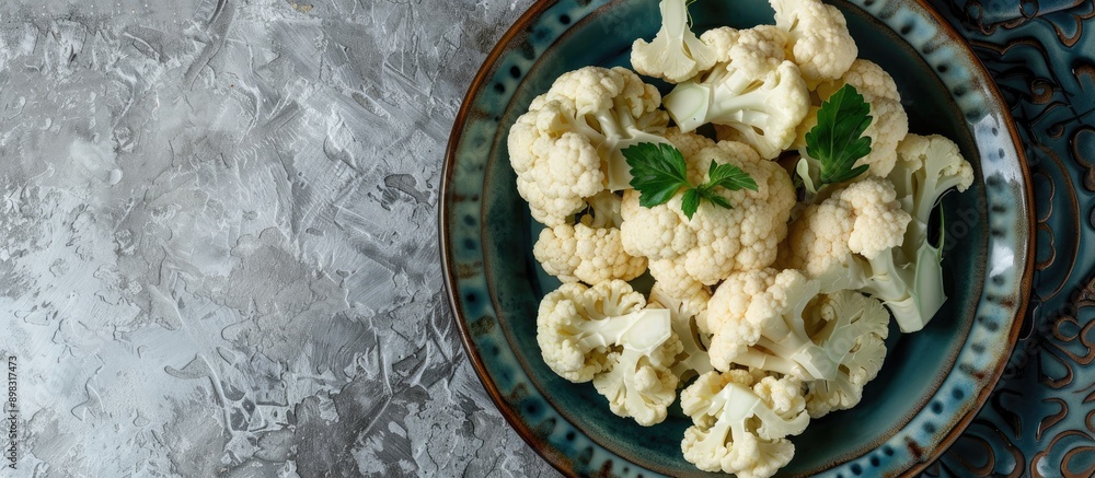 Poster close up of cauliflower on a plate with designated copy space image