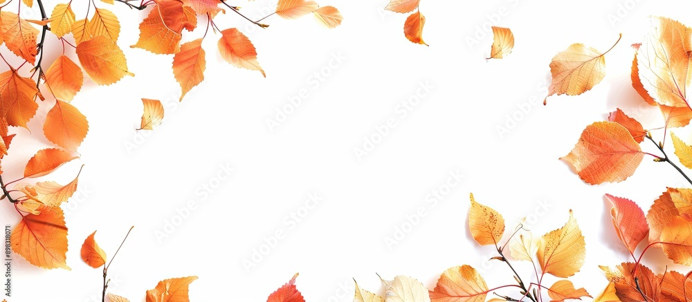Poster autumn leaves with copy space image on a white backdrop
