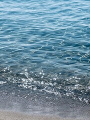 Reflections of the sun on the water on the seashore.