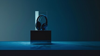 Headphones on Display. generative ai illustration.