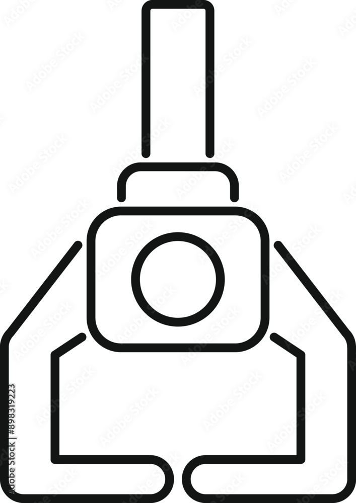Poster simple line icon of a robotic arm gripping an object, representing automation and technology