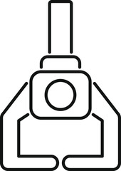Simple line icon of a robotic arm gripping an object, representing automation and technology