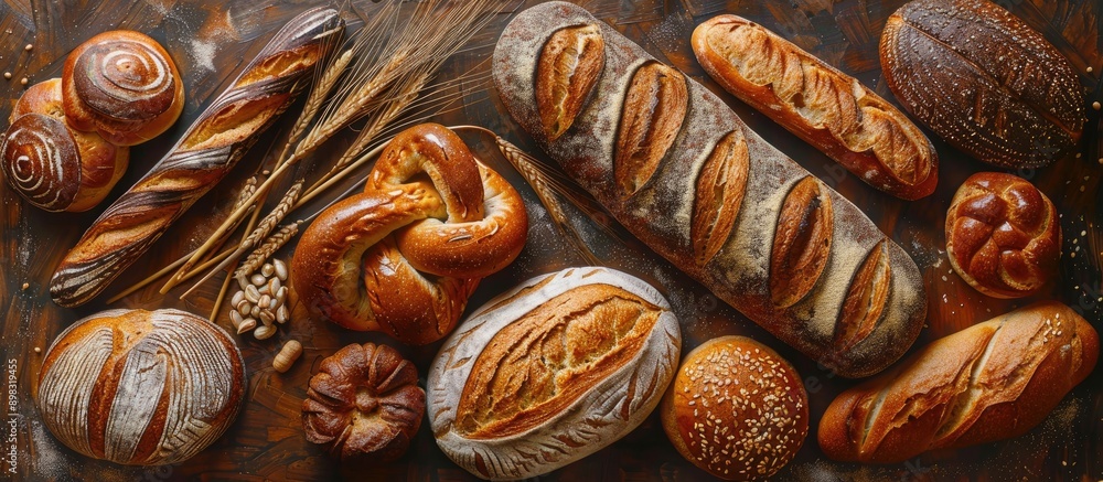 Poster Delicious bread suitable for a balanced diet Healthy and presented from above allowing for additional elements in the image