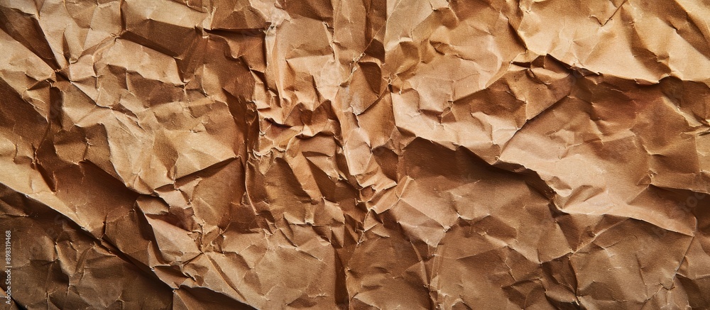 Poster close up macro photograph of crumpled brown craft paper texture background with copy space image