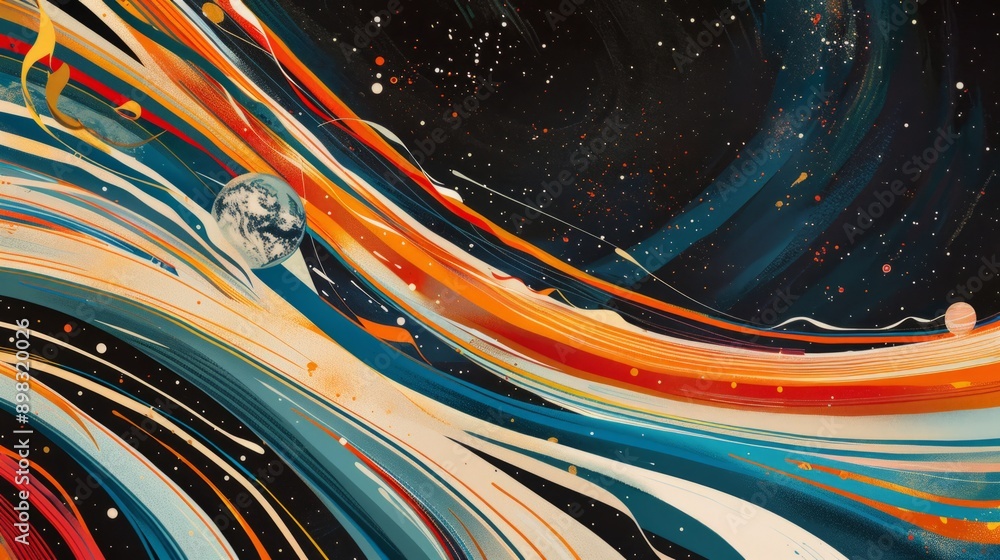 Poster abstract space background with planet and stars.