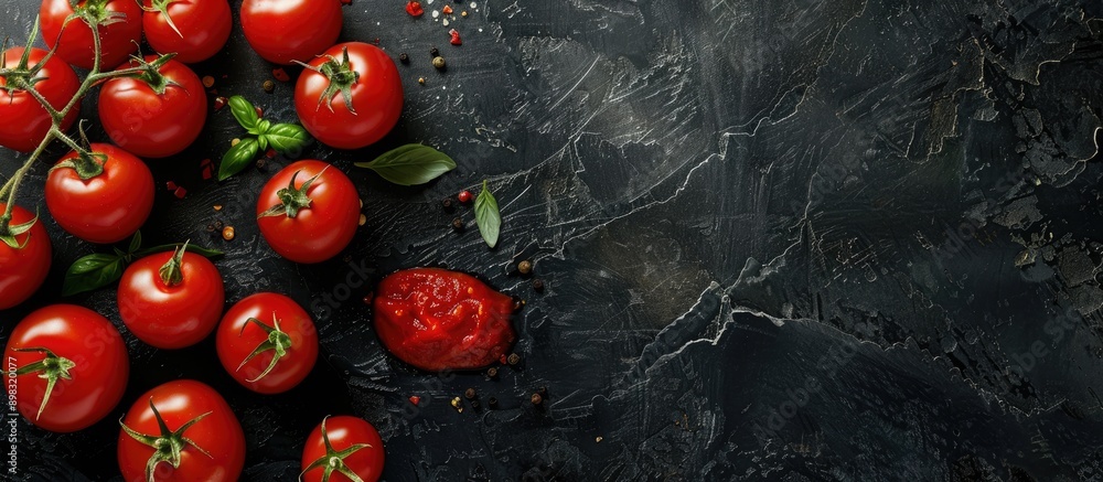 Aufkleber Black background texture with tomato sauce creates an alluring copy space image