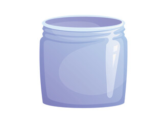 Vector isolated cartoon illustration of transparent glass blue open jar without lid.