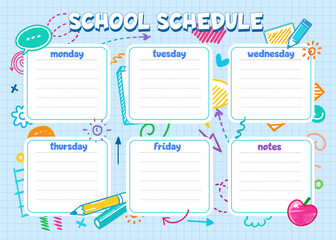 Back to school , school timetable blank, schedule, autumn, vector