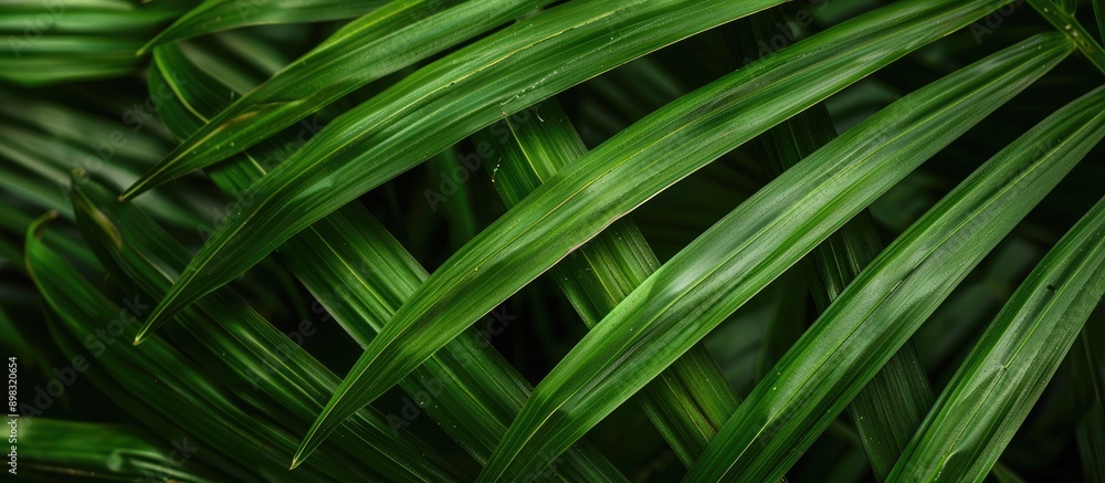 Aufkleber A detailed view of the intricate patterns and textures found on a Green Palm leaf in a natural setting with a nature background perfect for a copy space image