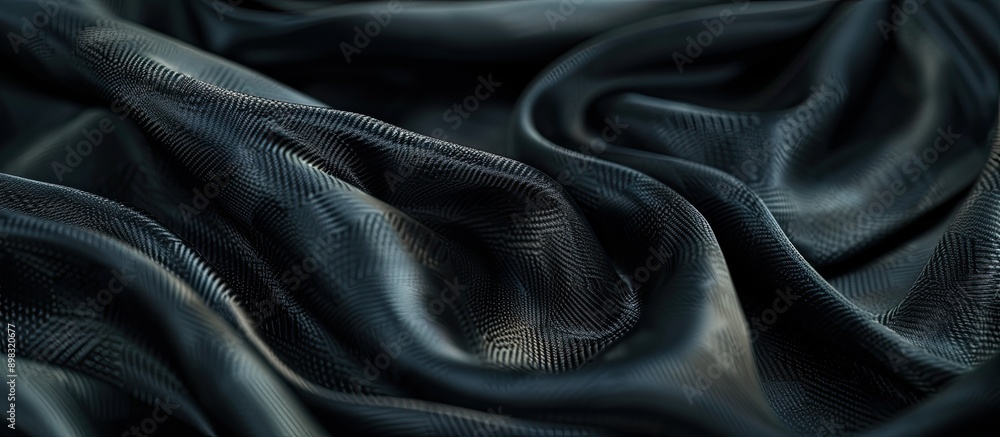 Poster Detailed close up of elegantly textured black silk with copy space image