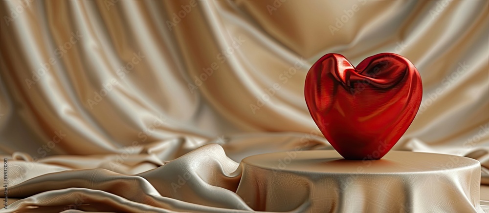 Aufkleber Abstract brown pearl wave silk fabric texture background with an empty red heart shaped podium for copy space image