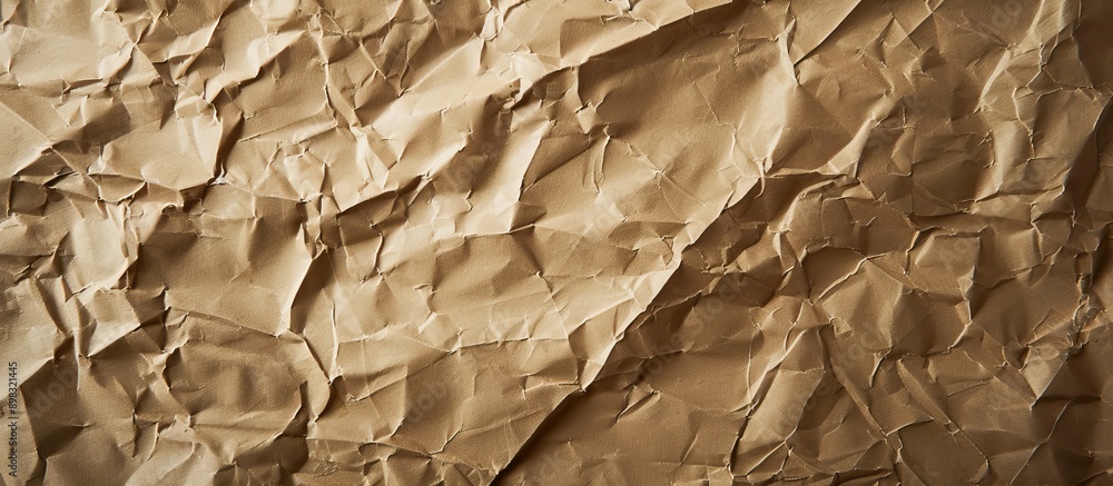 Poster Top view flat lay of crumpled craft paper with a textured edge ideal as a background for a copy space image