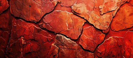 Fototapeta premium Close up view of a red stone wall with a textured surface perfect as a copy space image