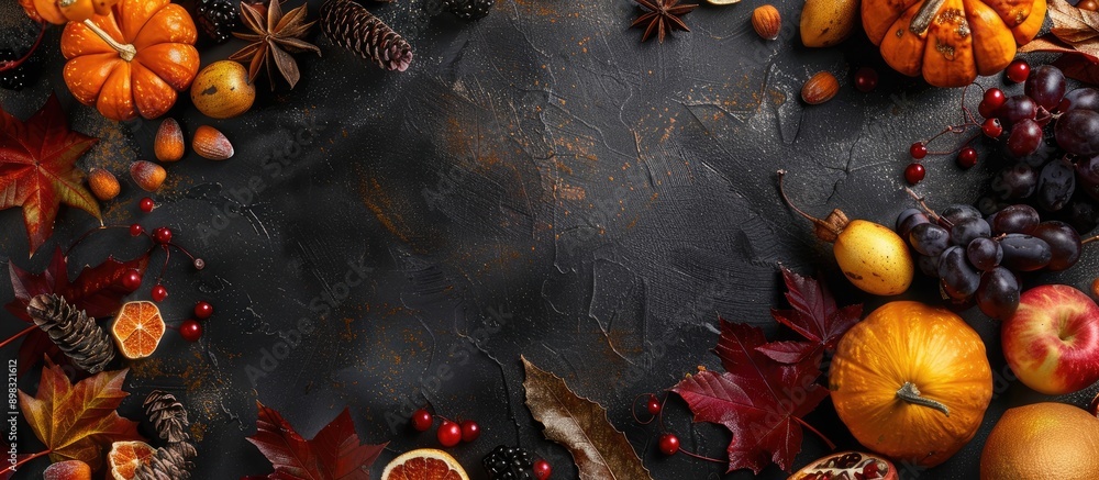 Poster autumn themed still life with seasonal ingredients beautifully arranged in a frame creating a captiv