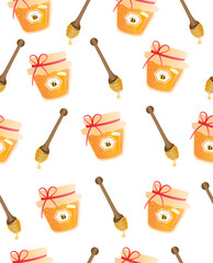 Pattern of a jar of honey on a white background.