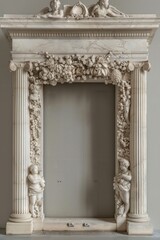 Obraz premium Marble Statue Niche. A frame of elegant, classical marble with sculpted cherubs and floral motifs, with blank center