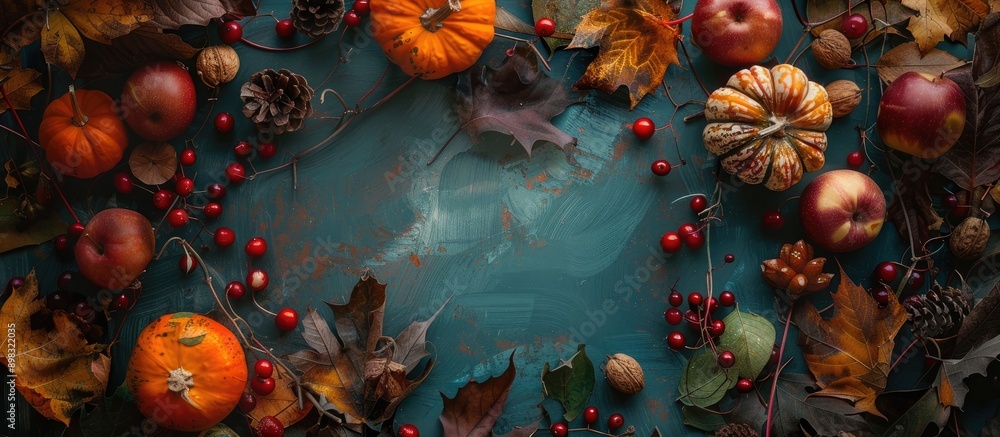 Aufkleber autumn themed still life with seasonal ingredients beautifully arranged in a frame creating a captiv