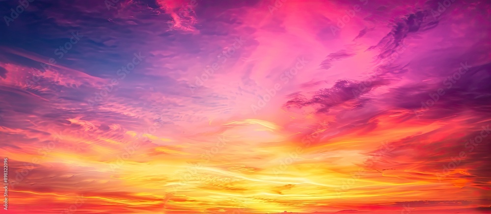 Poster colorful sunset sky with various hues of red orange yellow and purple creating a stunning golden hou