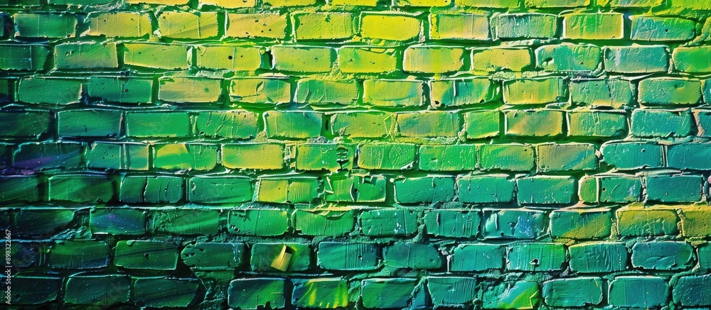 Poster a brick wall painted in vibrant green neon with a copy space image displaying an old colorful appear