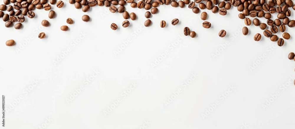 Poster coffee beans arranged as a border on a white background with copy space image