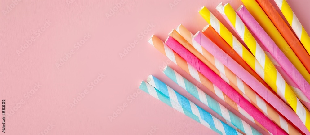 Poster colorful paper straws that are environmentally friendly with ample copy space image are available