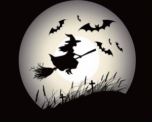 Witch Flying on Halloween Night