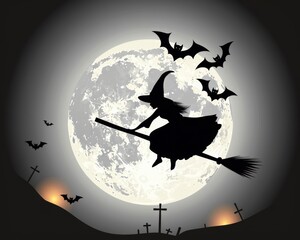 Witch Flying Over Graveyard