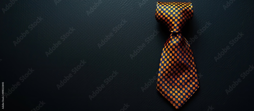 Fototapete top down view of a men s tie on a black background symbolizing the concept of father s day with copy