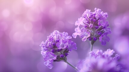Fototapeta premium A tight shot of purple blooms against a blurred backdrop of pink and purple lights