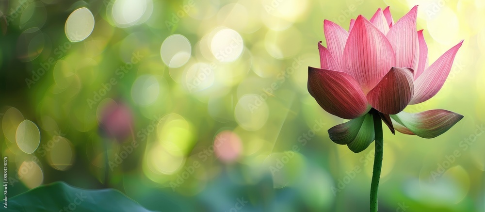 Poster Detailed picture of a blossoming pink lotus with a blurred green backdrop suitable for adding text or designs copy space image