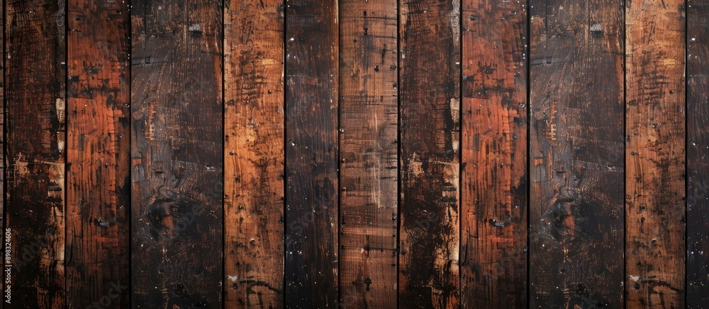 Poster Aged wooden panels with a grungy brown background texture for use as a background in designs or to create copy space images