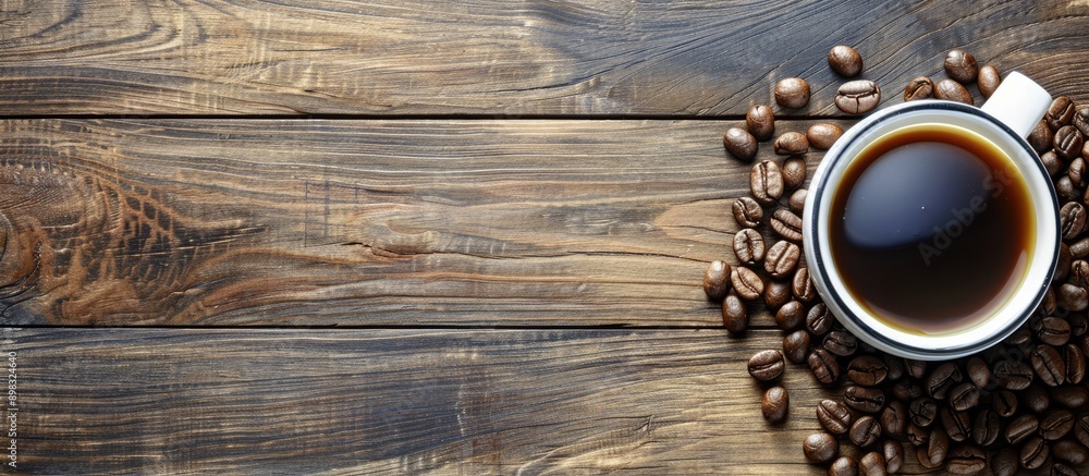 Aufkleber coffee cup and coffee beans on table with copy space image