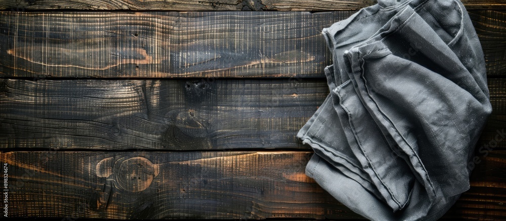 Fototapete dark wooden background featuring a set of neat napkins with copy space image