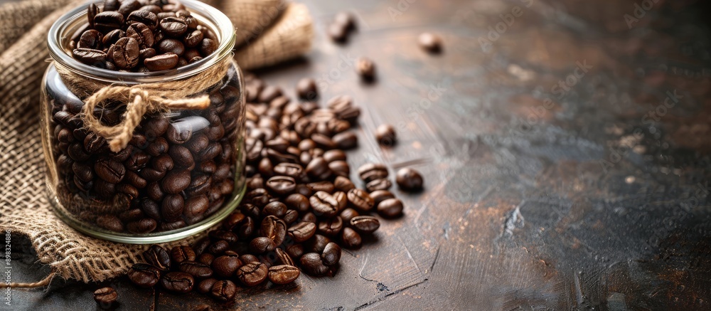 Aufkleber Coffee beans and jar can be utilized as a backdrop in a copy space image