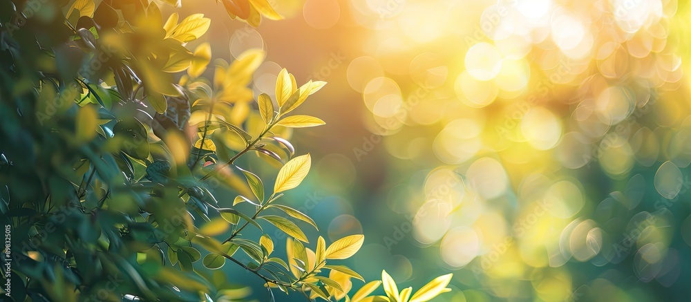 Poster blurred foliage and sunlight create a scenic background for your text or advertisement with availabl
