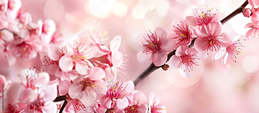 Poster an image of a blooming cherry blossom branch showcasing nature in spring with pink flowers suitable 