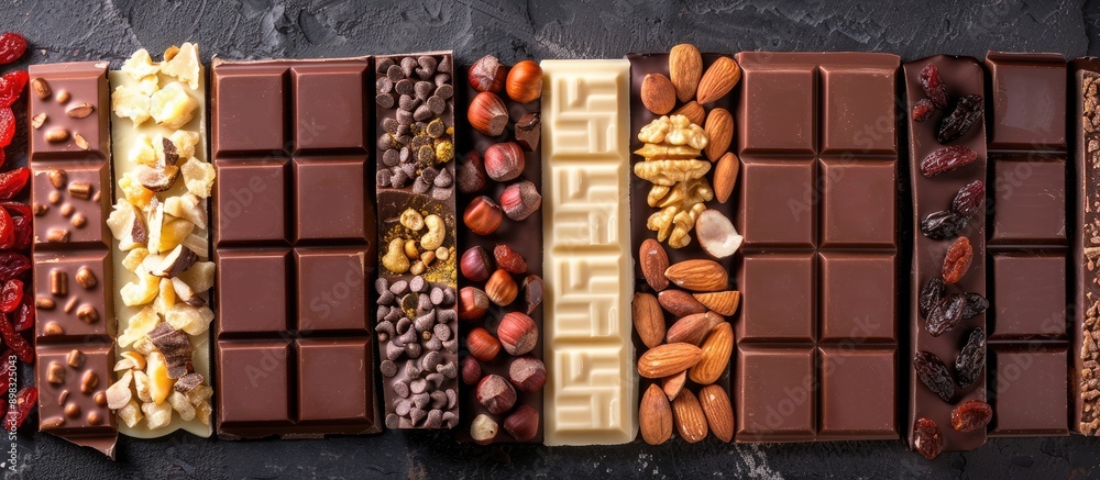Leinwandbilder assorted handmade chocolate bars with dried fruits nuts and a mix of dark and milk chocolate photogr