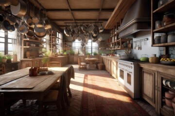 Rustic Kitchen with Warm Lighting