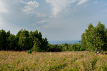 beautiful mountain valleys and mountains on a bright sunny day on the background of a wide valley