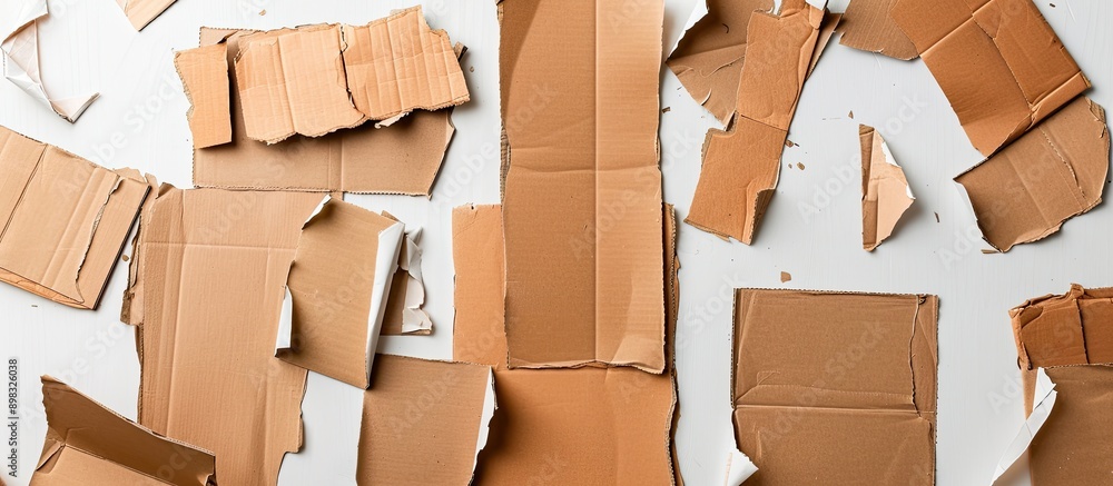 Poster Assortment of cardboard pieces on a white backdrop with copy space image